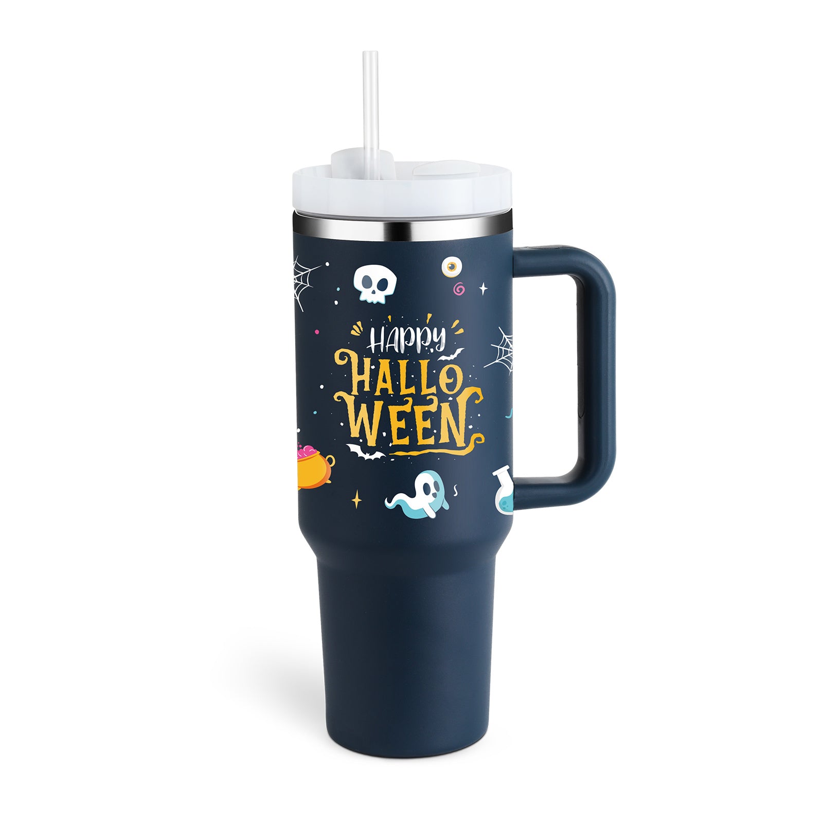 40 Oz Insulated Tumbler with Handle & Straw | Spill-Proof Stainless Steel Cup