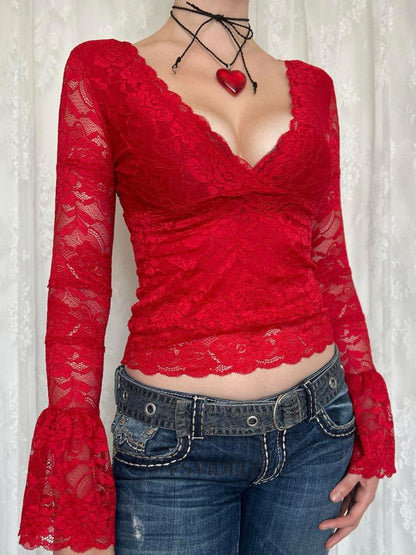 Lace Surplice Long Sleeve Blouse | Elegant & Feminine