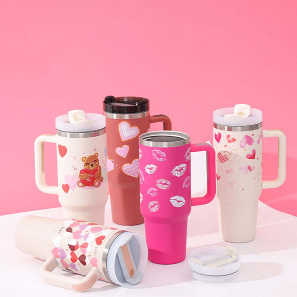 40 Oz Insulated Tumbler with Handle & Straw | Spill-Proof Stainless Steel Cup