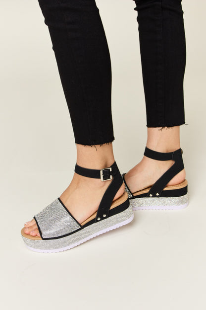Forever Link Rhinestone Buckle Strappy Wedge Sandals – Chic & Stylish