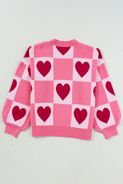 Pink Love Heart Checkered Valentine Knit Sweater
