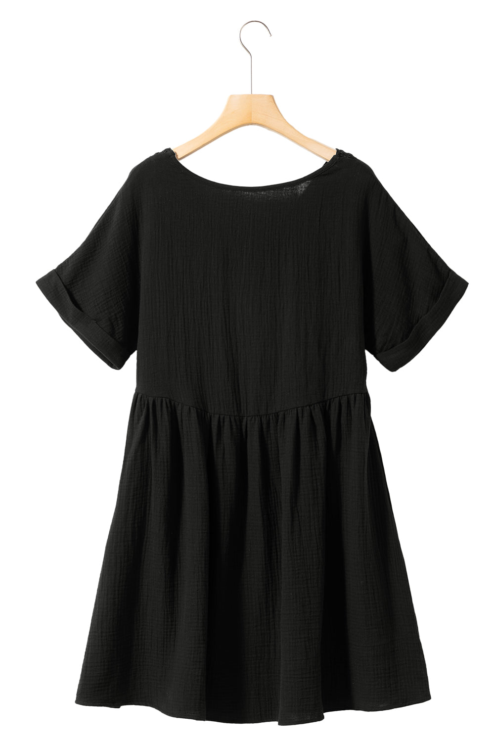 Vestido corto de encaje con escote en V y mangas cortas, color negro