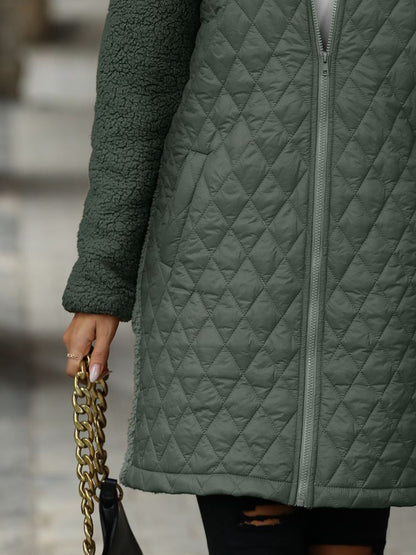 Textured Zip-Up Hooded Coat | Cozy & Stylish Long Sleeve Outerwear