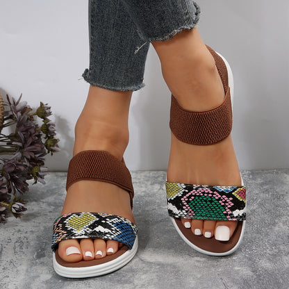 PU Leather Open Toe Low Heel Sandals – Chic & Comfortable