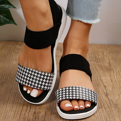 PU Leather Open Toe Low Heel Sandals – Chic & Comfortable