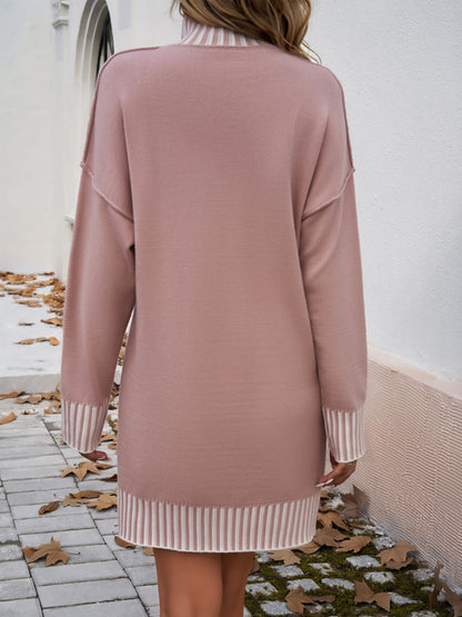 Striped Mock Neck Long Sleeve Sweater Dress | Cozy & Chic