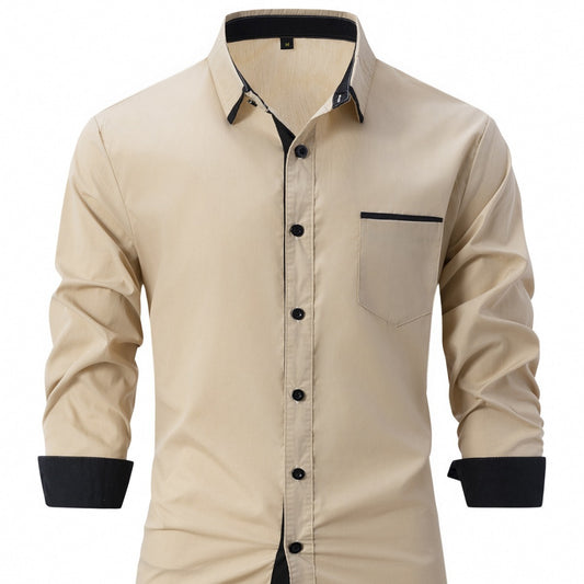 Men's Cotton Color-Matching Business Shirt Slim & Casual