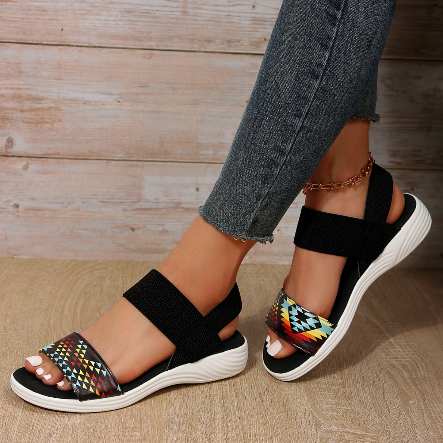 PU Leather Open Toe Low Heel Sandals – Chic & Comfortable