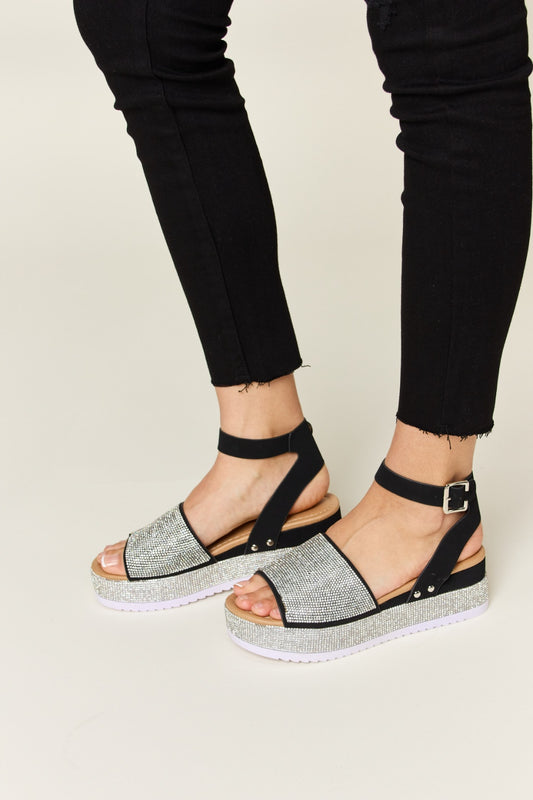 Forever Link Rhinestone Buckle Strappy Wedge Sandals – Chic & Stylish