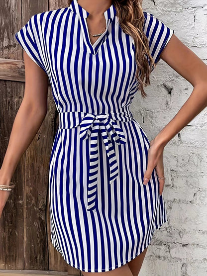Tied Striped Cap Sleeve Mini Dress – Trendy & Stylish