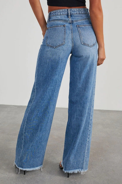 Raw Hem Wide Leg Jeans with Pockets | Chic & Comfortable Denim