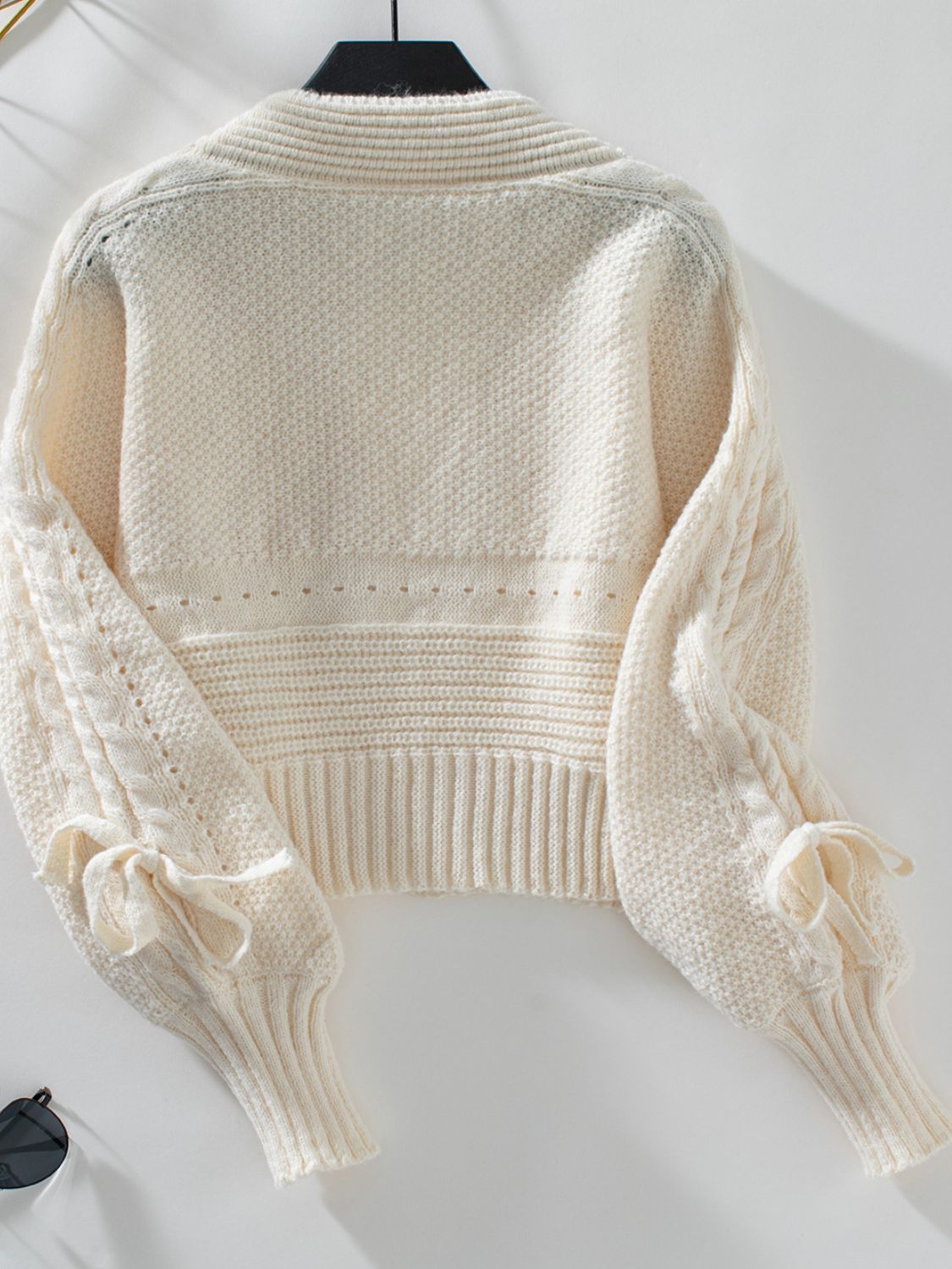 Cable-Knit Tied Open Front Cardigan | Cozy & Chic Lantern Sleeve Sweater