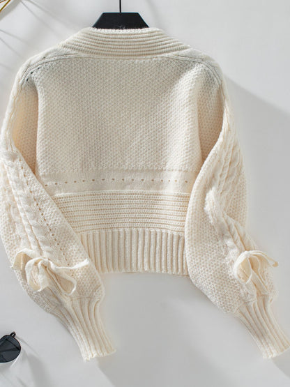 Cable-Knit Tied Open Front Cardigan | Cozy & Chic Lantern Sleeve Sweater