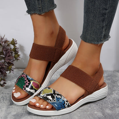 PU Leather Open Toe Low Heel Sandals – Chic & Comfortable