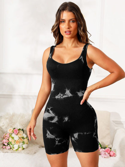 Tie-Dye Wide Strap Active Romper | Trendy & Comfortable Workout Wear