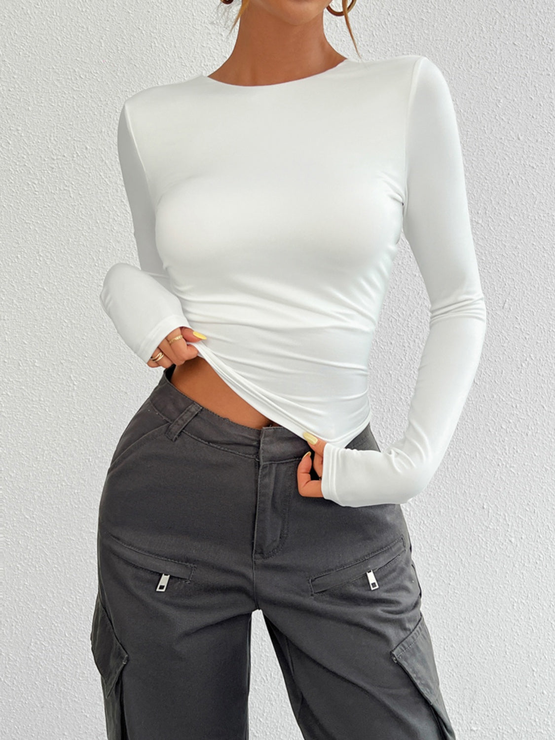 Backless Round Neck Long Sleeve T-Shirt | Chic & Effortless Style