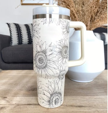 40 Oz Insulated Tumbler with Handle & Straw | Spill-Proof Stainless Steel Cup