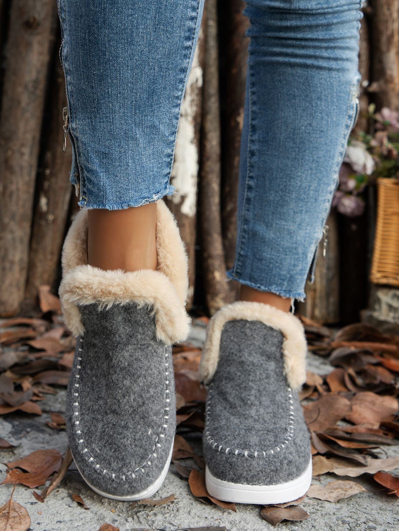 Furry Suede Round Toe Flat Sneakers | Cozy & Stylish Casual Shoes