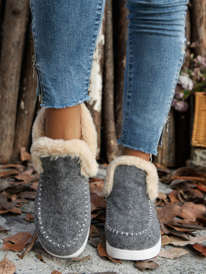 Furry Suede Round Toe Flat Sneakers | Cozy & Stylish Casual Shoes