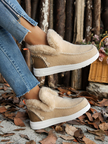 Furry Suede Round Toe Flat Sneakers | Cozy & Stylish Casual Shoes