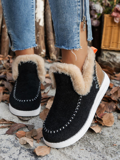 Furry Suede Round Toe Flat Sneakers | Cozy & Stylish Casual Shoes