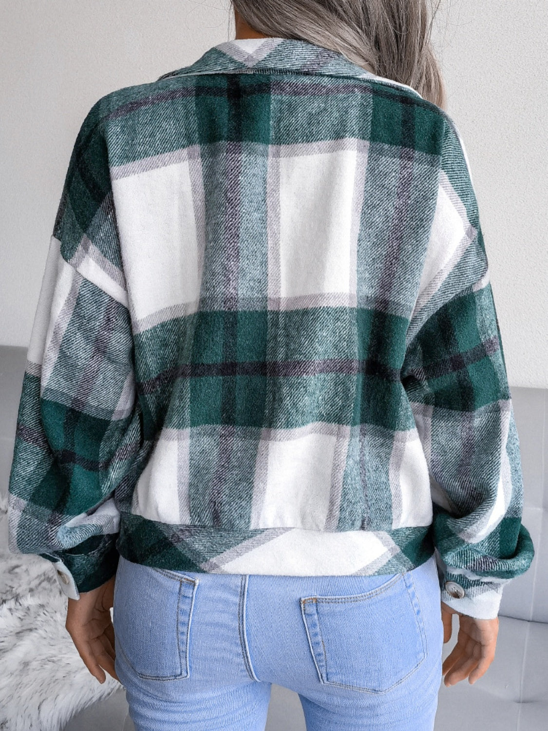 Plaid Collared Neck Long Sleeve Jacket | Timeless & Cozy Outerwear