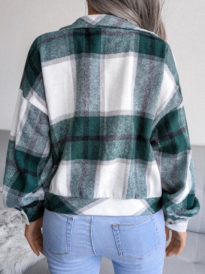 Plaid Collared Neck Long Sleeve Jacket | Timeless & Cozy Outerwear