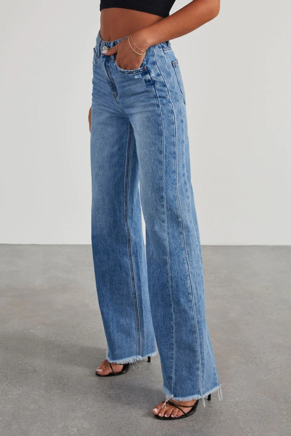 Raw Hem Wide Leg Jeans with Pockets | Chic & Comfortable Denim