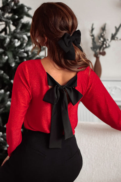 Bowknot V-Neck Blouse | Elegant & Feminine Long Sleeve Top