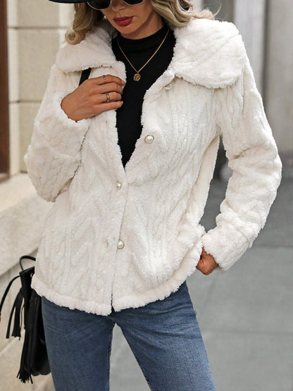 Fuzzy Texture Button-Up Collared Coat | Cozy & Chic Outerwear