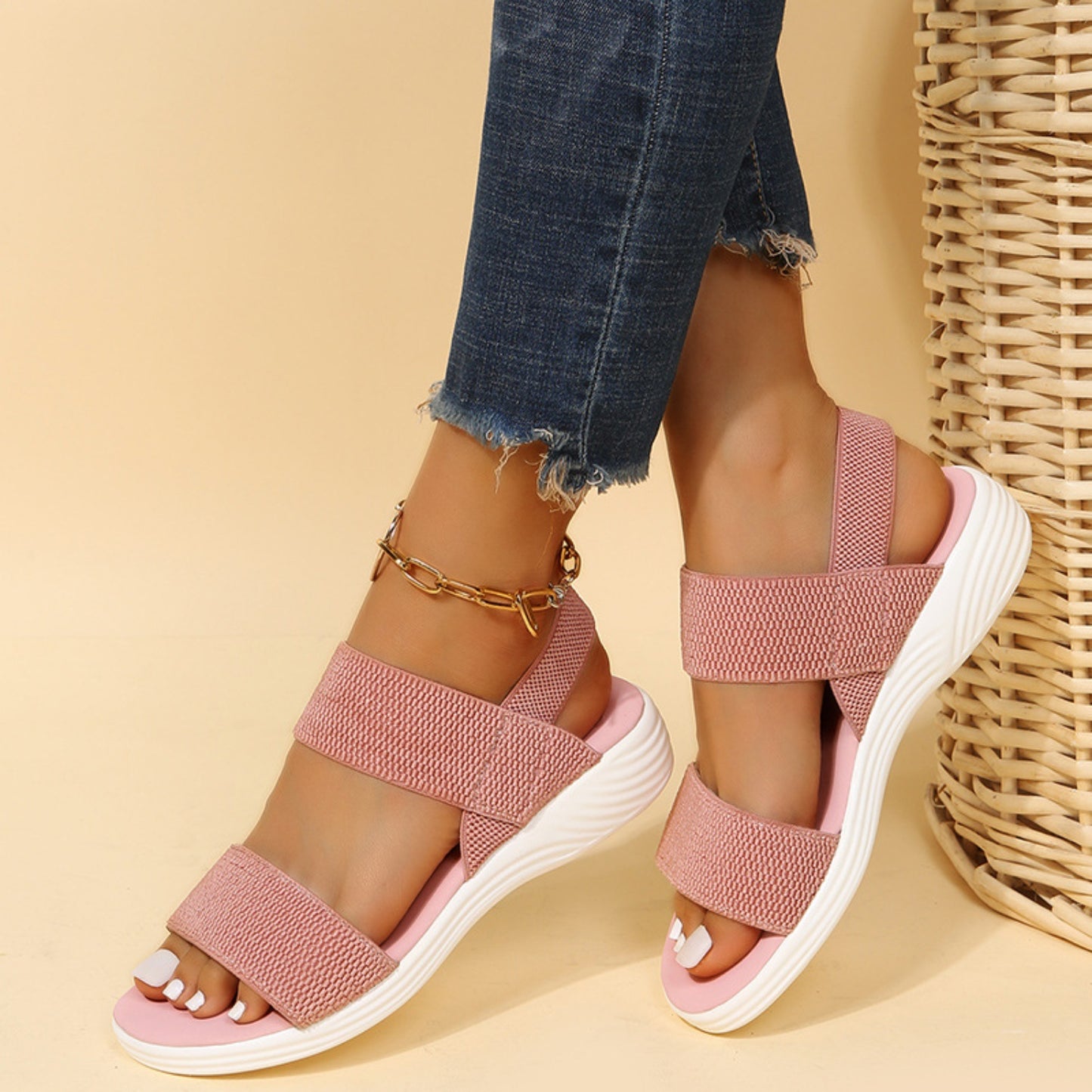 Rubber Open Toe Low Heel Sandals – Comfortable & Stylish
