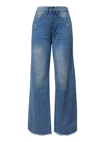 Raw Hem Wide Leg Jeans with Pockets | Chic & Comfortable Denim